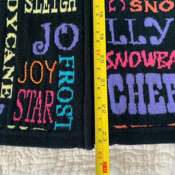 Coldwater Creek Cardigan Sweater Black Christmas 100% Cotton Spell Out Holiday L - Picture 12 of 12